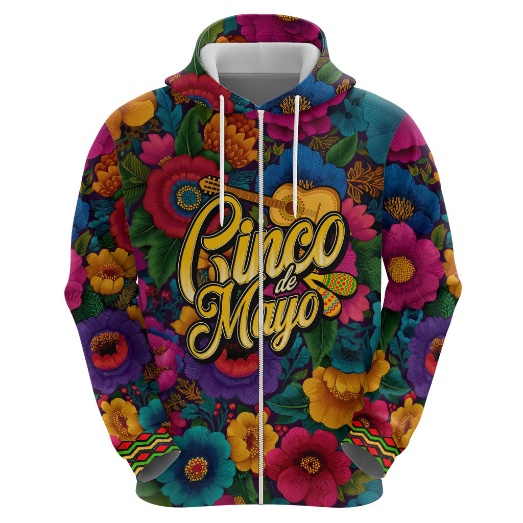 Cinco De Mayo Hoodie Mariachi Dancer - Vibrant Mexican Floral Fiesta Guitar Folk Art