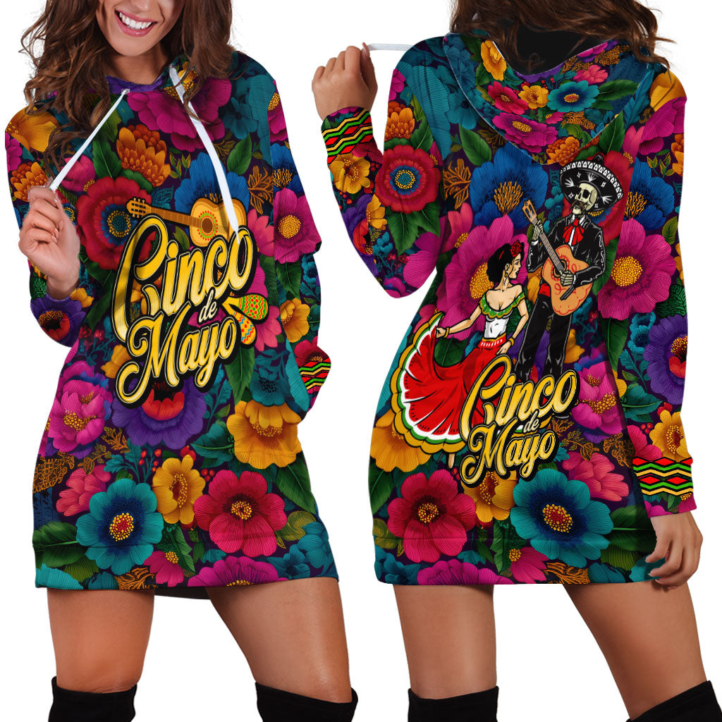 Cinco De Mayo Hoodie Dress Mariachi Dancer - Vibrant Mexican Floral Fiesta Guitar Folk Art