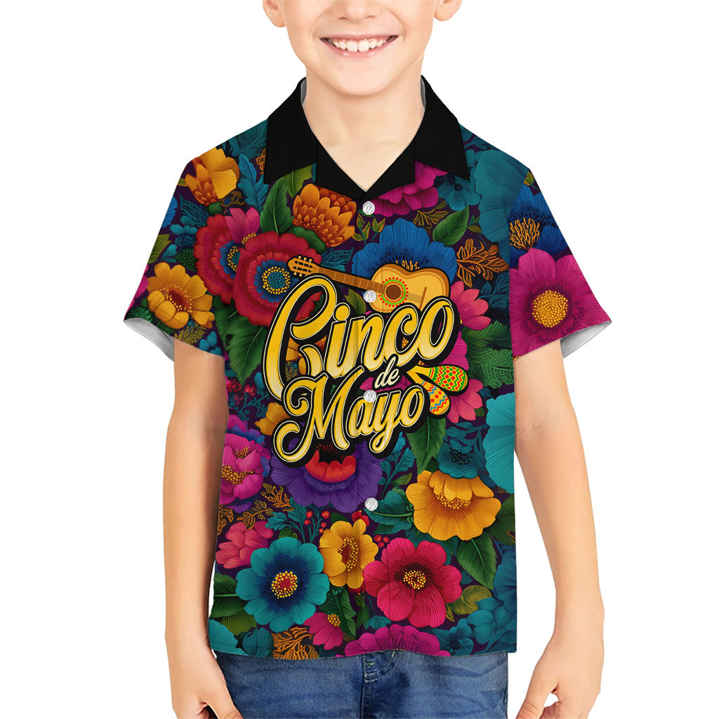 Cinco De Mayo Kid Hawaiian Shirt Mariachi Dancer - Vibrant Mexican Floral Fiesta Guitar Folk Art