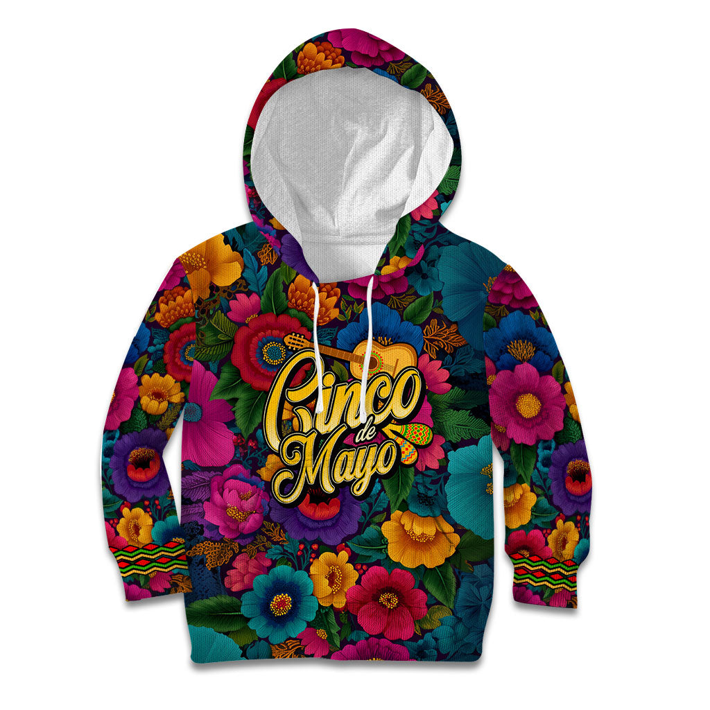 Cinco De Mayo Kid Hoodie Mariachi Dancer - Vibrant Mexican Floral Fiesta Guitar Folk Art