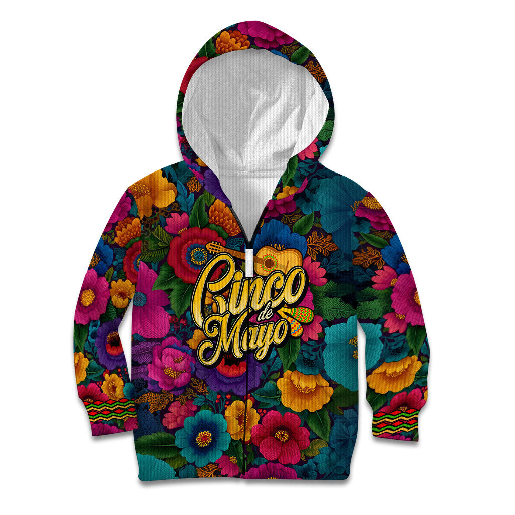 Cinco De Mayo Kid Hoodie Mariachi Dancer - Vibrant Mexican Floral Fiesta Guitar Folk Art
