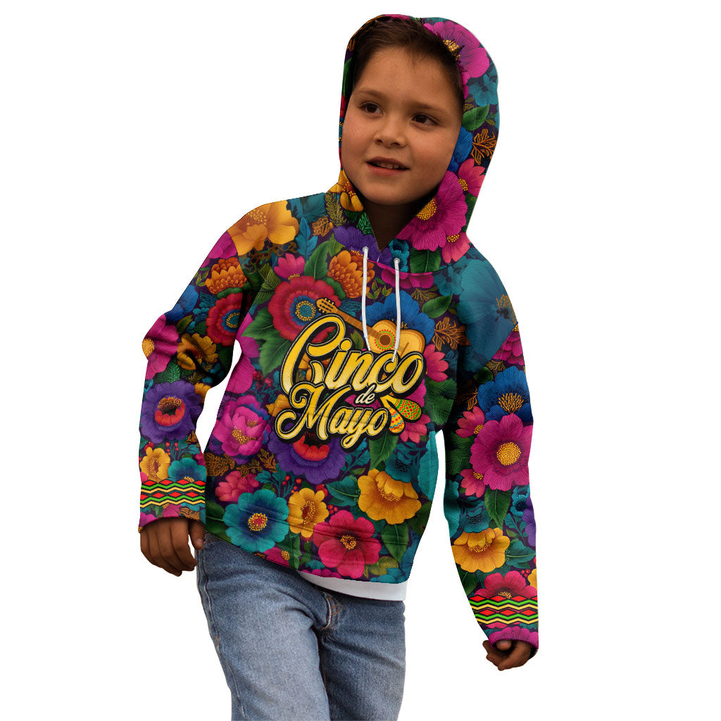Cinco De Mayo Kid Hoodie Mariachi Dancer - Vibrant Mexican Floral Fiesta Guitar Folk Art