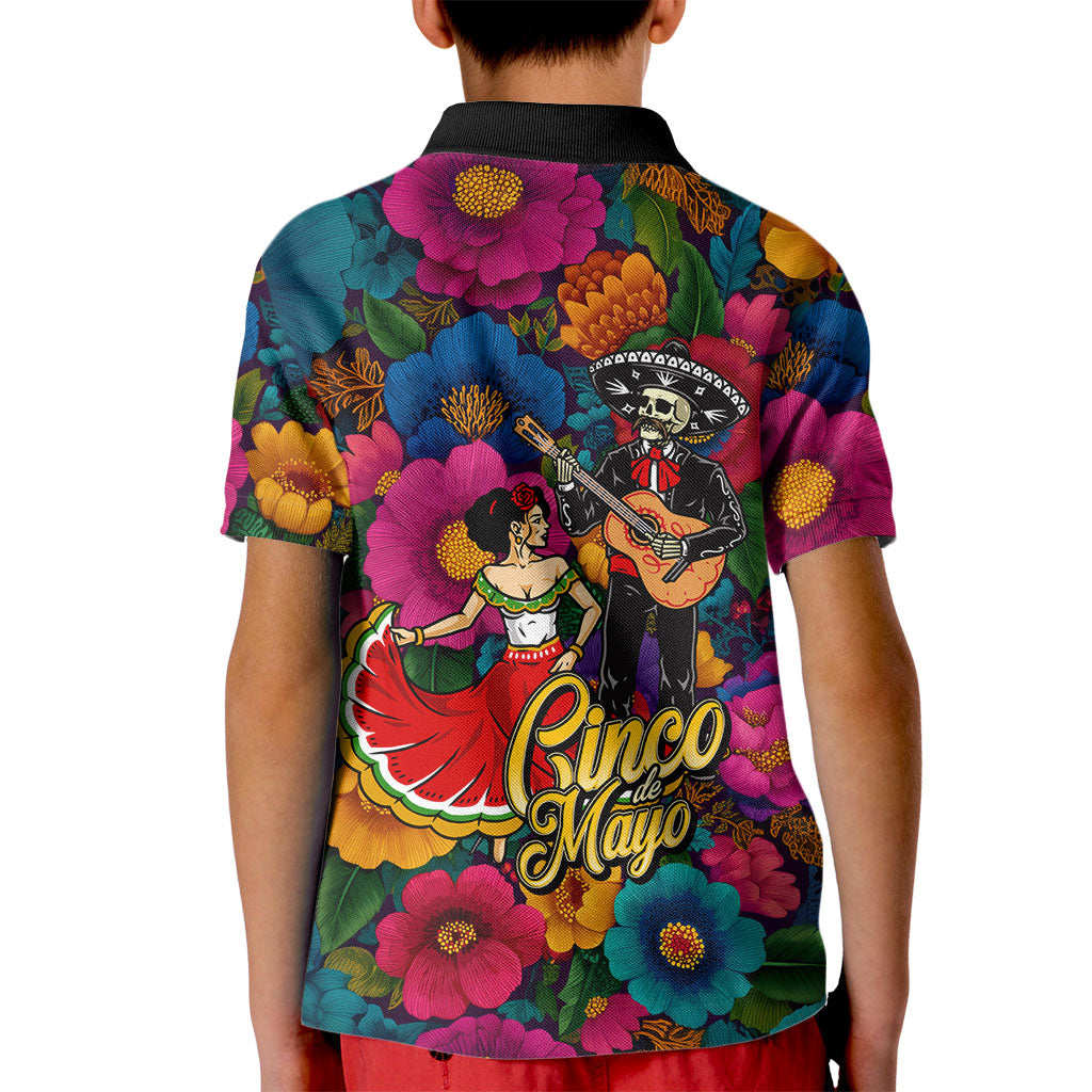 Cinco De Mayo Kid Polo Shirt Mariachi Dancer - Vibrant Mexican Floral Fiesta Guitar Folk Art