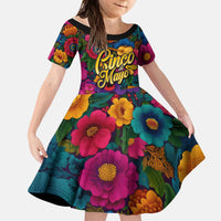 Cinco De Mayo Kid Short Sleeve Dress Mariachi Dancer - Vibrant Mexican Floral Fiesta Guitar Folk Art