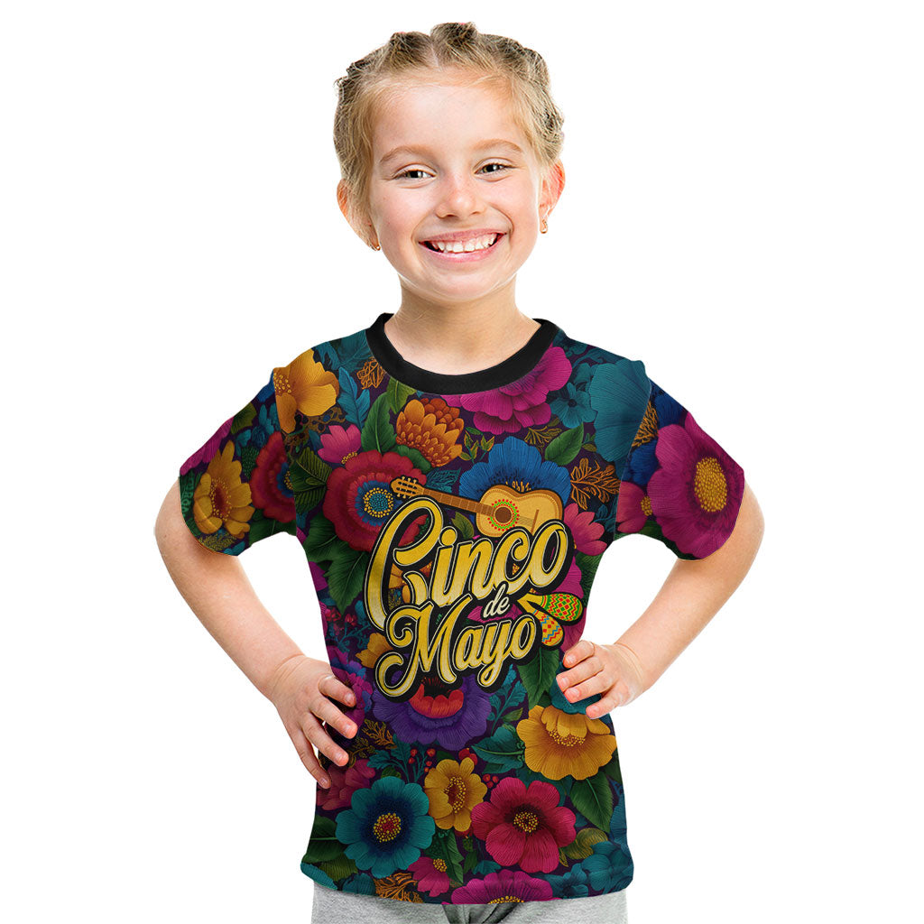 Cinco De Mayo Kid T Shirt Mariachi Dancer - Vibrant Mexican Floral Fiesta Guitar Folk Art