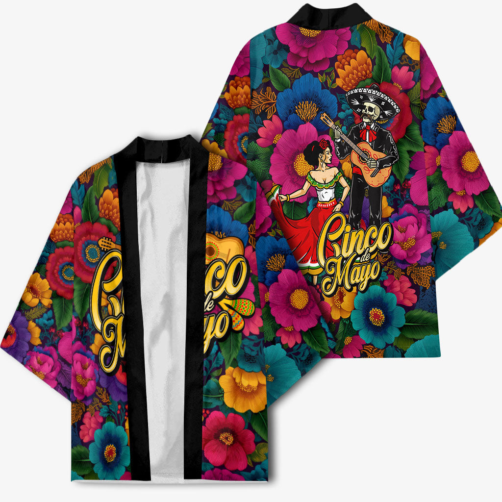 Cinco De Mayo Kimono Mariachi Dancer - Vibrant Mexican Floral Fiesta Guitar Folk Art