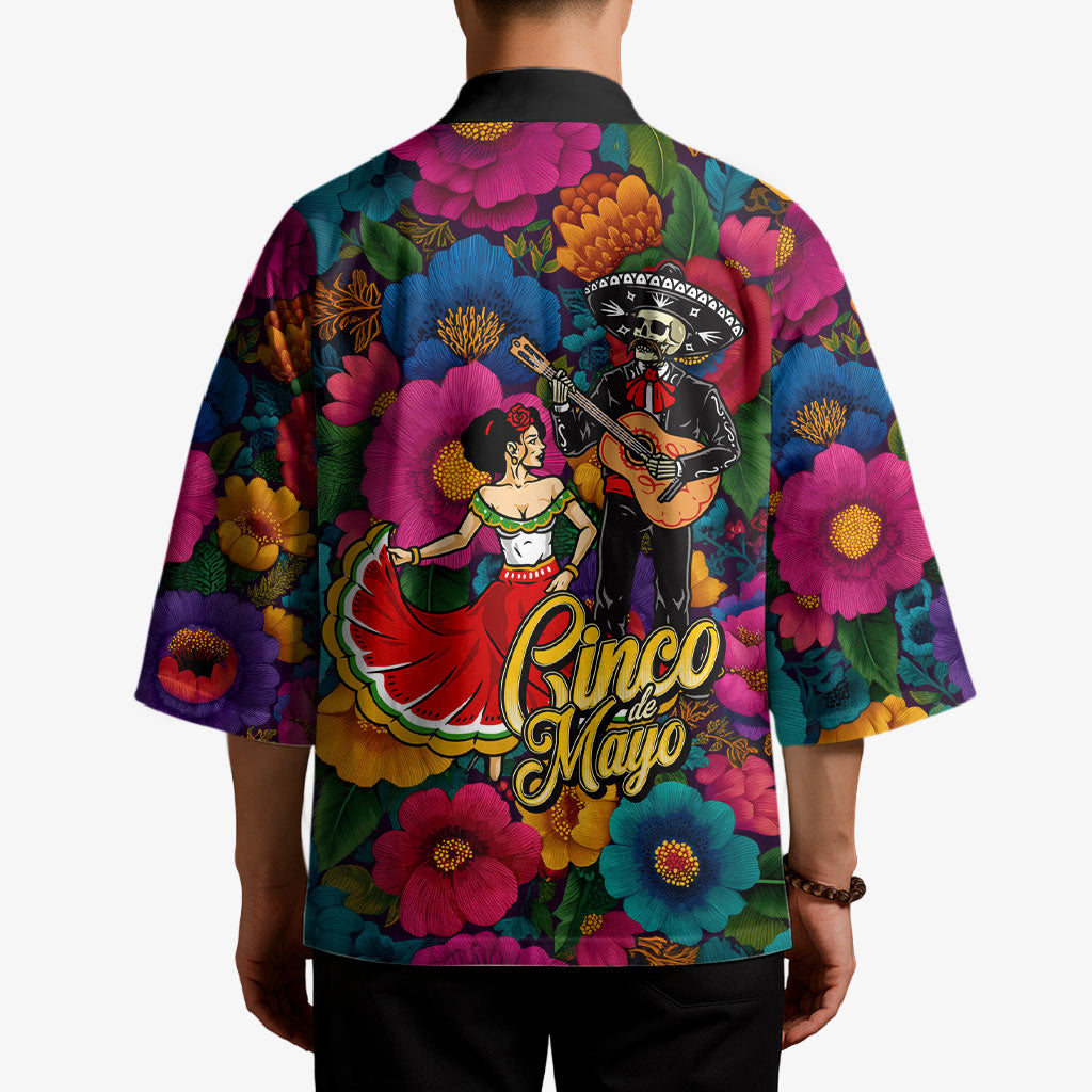 Cinco De Mayo Kimono Mariachi Dancer - Vibrant Mexican Floral Fiesta Guitar Folk Art