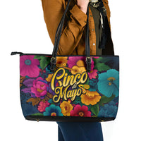 Cinco De Mayo Leather Tote Bag Mariachi Dancer - Vibrant Mexican Floral Fiesta Guitar Folk Art