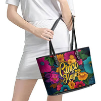 Cinco De Mayo Leather Tote Bag Mariachi Dancer - Vibrant Mexican Floral Fiesta Guitar Folk Art