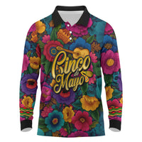 Cinco De Mayo Long Sleeve Polo Shirt Mariachi Dancer - Vibrant Mexican Floral Fiesta Guitar Folk Art