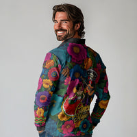 Cinco De Mayo Long Sleeve Polo Shirt Mariachi Dancer - Vibrant Mexican Floral Fiesta Guitar Folk Art
