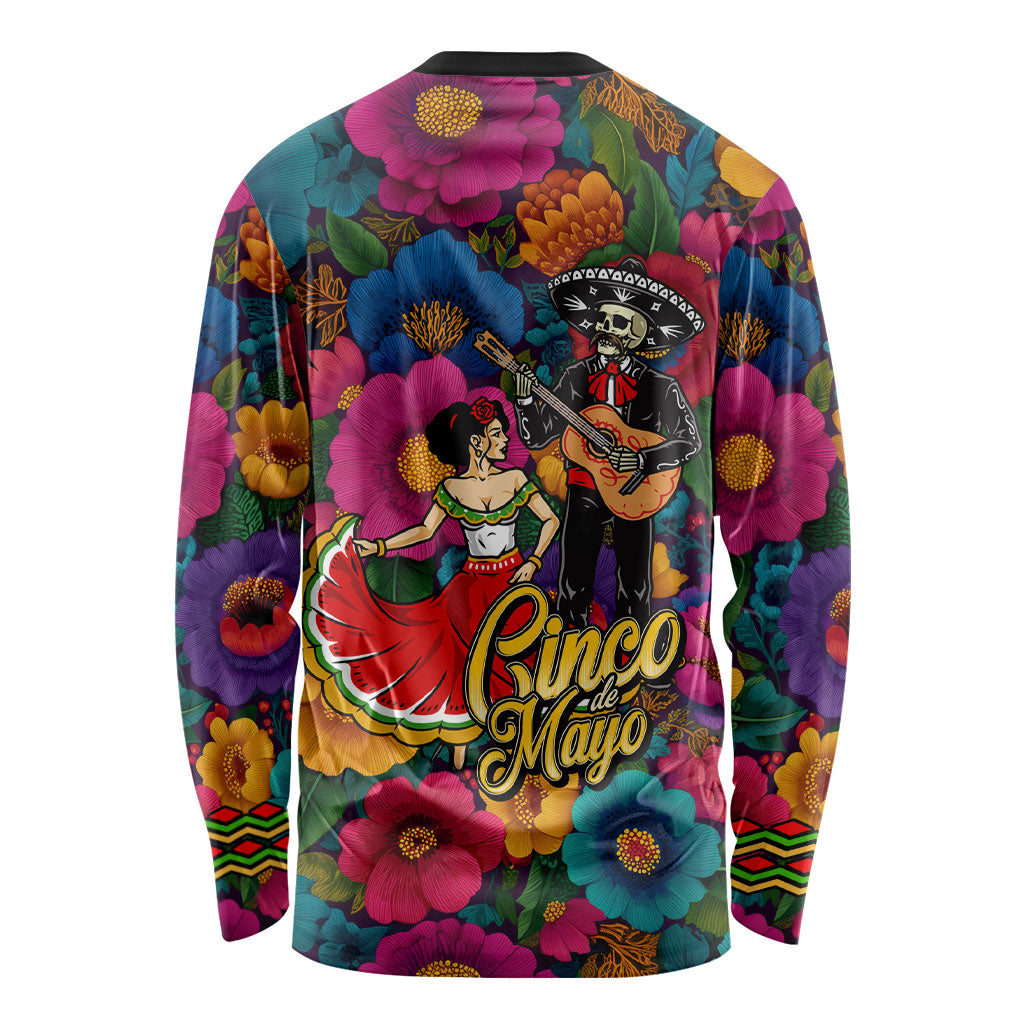 Cinco De Mayo Long Sleeve Shirt Mariachi Dancer - Vibrant Mexican Floral Fiesta Guitar Folk Art