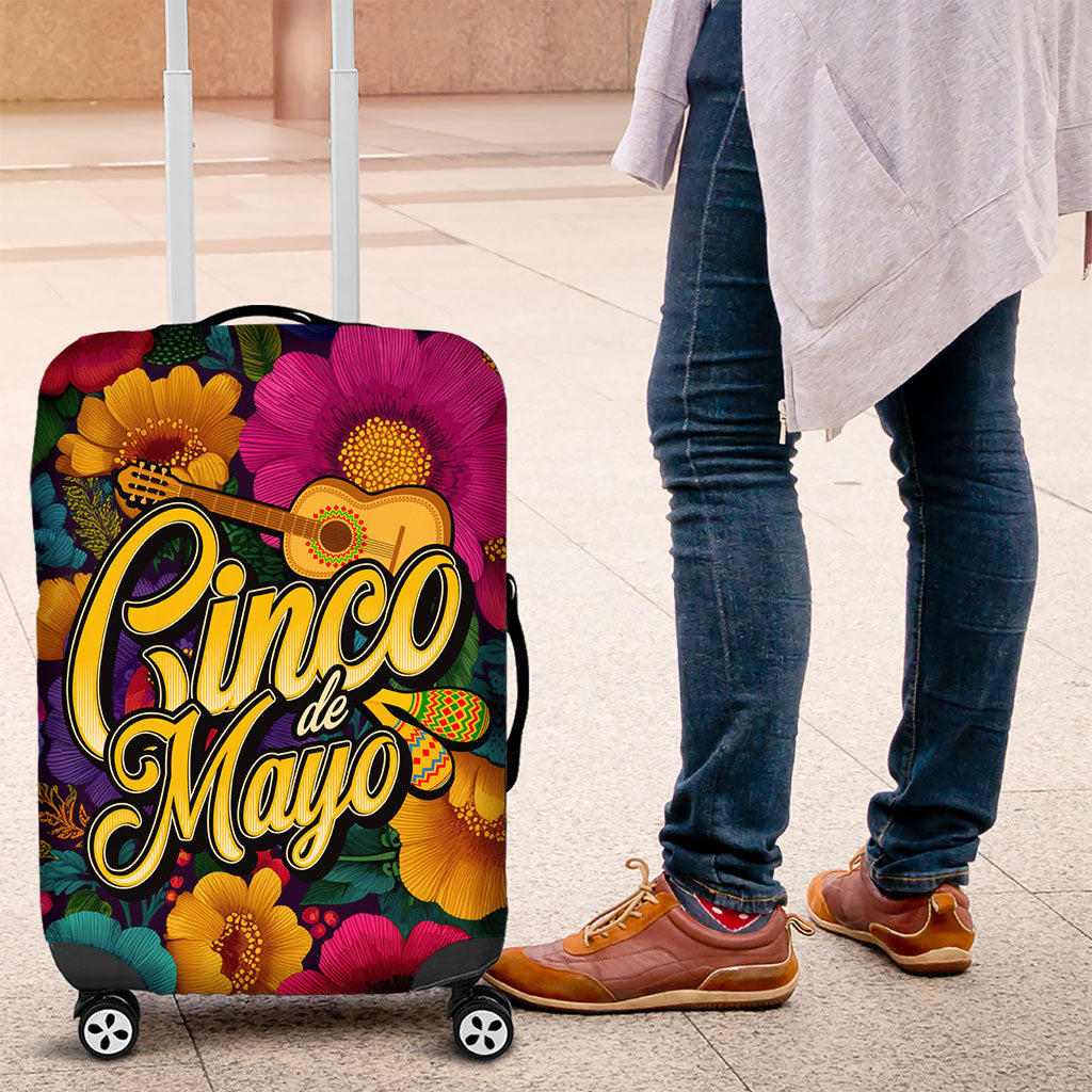 Cinco De Mayo Luggage Cover Mariachi Dancer - Vibrant Mexican Floral Fiesta Guitar Folk Art