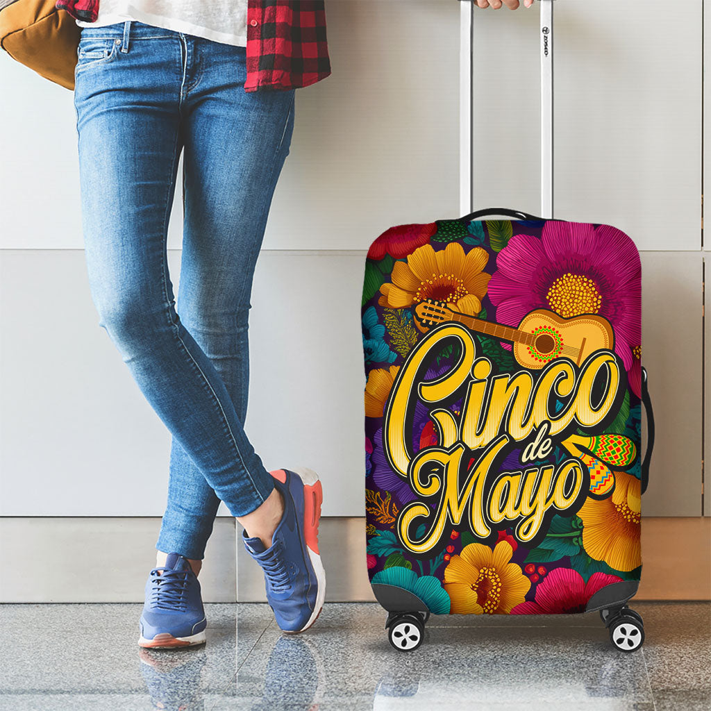 Cinco De Mayo Luggage Cover Mariachi Dancer - Vibrant Mexican Floral Fiesta Guitar Folk Art