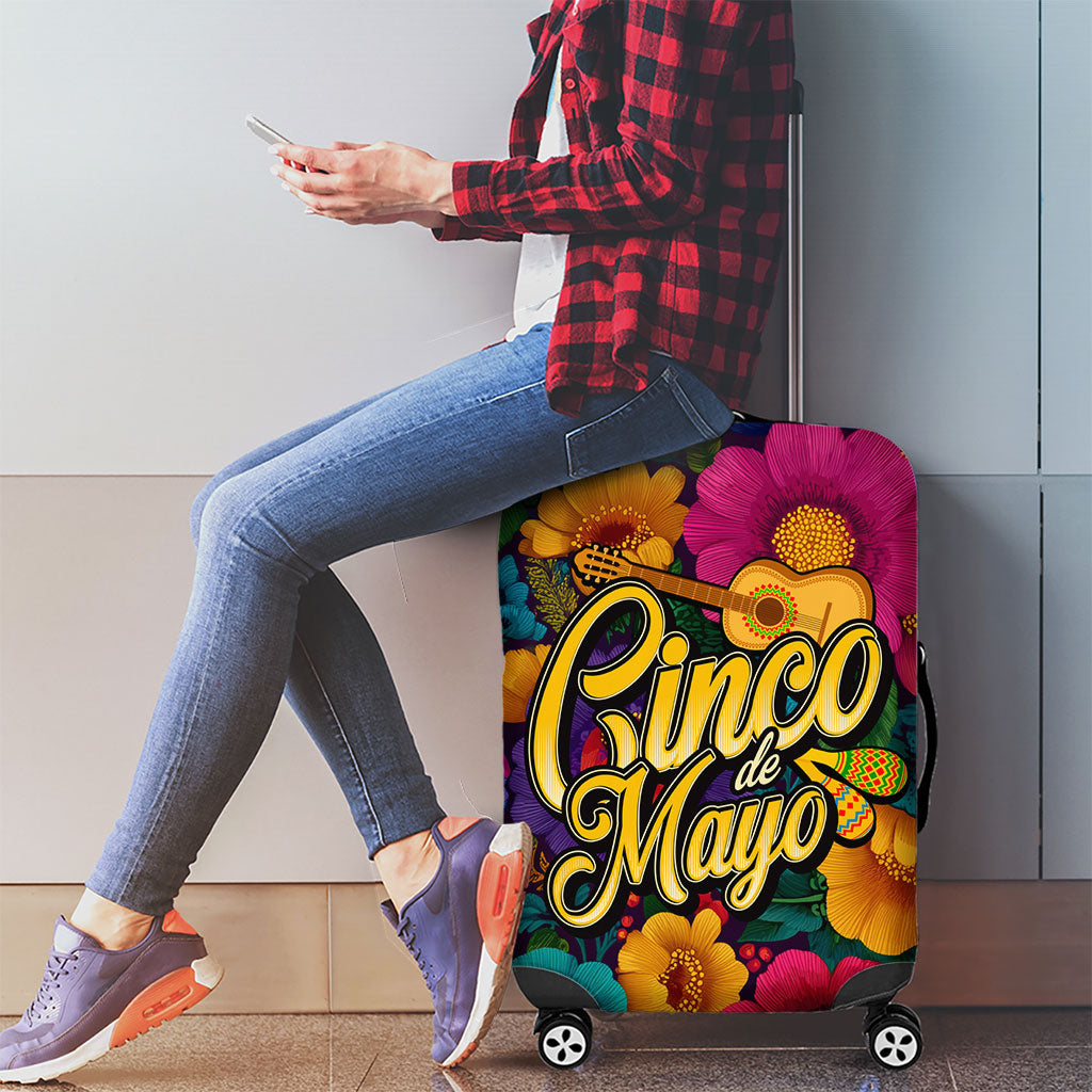 Cinco De Mayo Luggage Cover Mariachi Dancer - Vibrant Mexican Floral Fiesta Guitar Folk Art