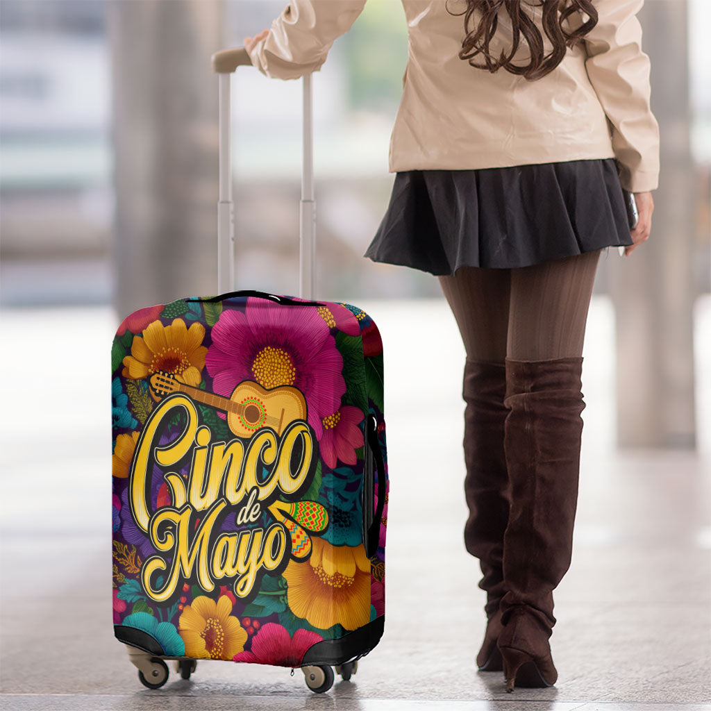 Cinco De Mayo Luggage Cover Mariachi Dancer - Vibrant Mexican Floral Fiesta Guitar Folk Art
