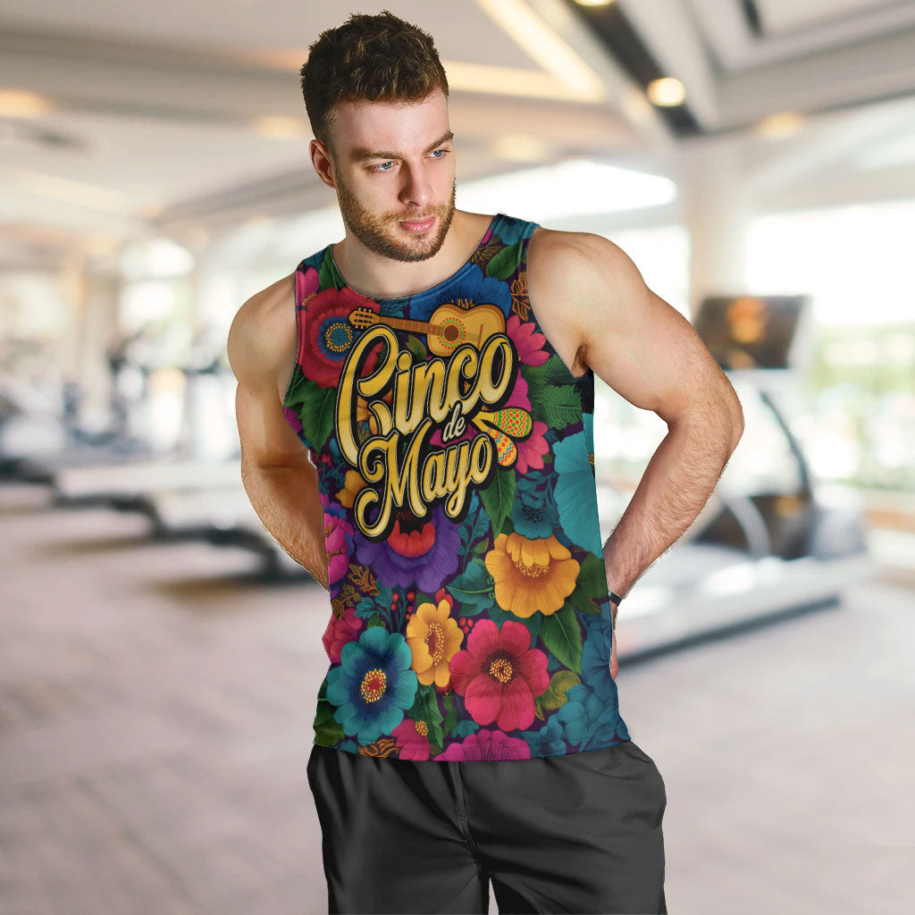 Cinco De Mayo Men Tank Top Mariachi Dancer - Vibrant Mexican Floral Fiesta Guitar Folk Art