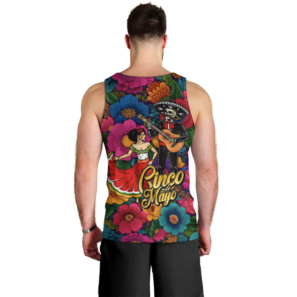 Cinco De Mayo Men Tank Top Mariachi Dancer - Vibrant Mexican Floral Fiesta Guitar Folk Art