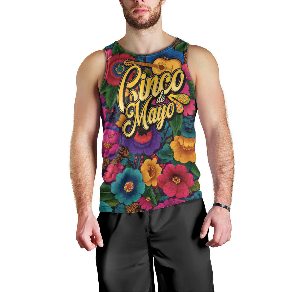 Cinco De Mayo Men Tank Top Mariachi Dancer - Vibrant Mexican Floral Fiesta Guitar Folk Art