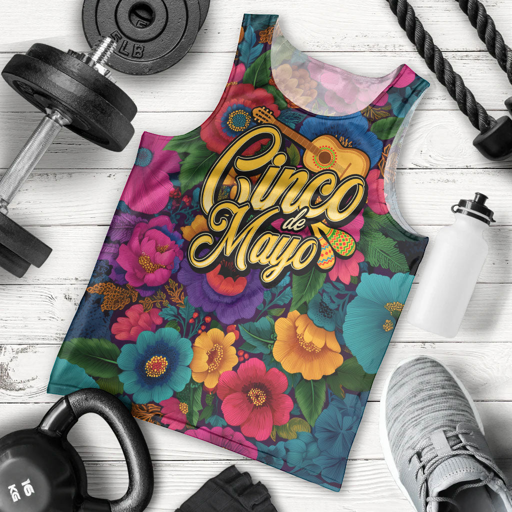 Cinco De Mayo Men Tank Top Mariachi Dancer - Vibrant Mexican Floral Fiesta Guitar Folk Art