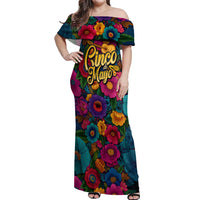 Cinco De Mayo Off Shoulder Maxi Dress Mariachi Dancer - Vibrant Mexican Floral Fiesta Guitar Folk Art
