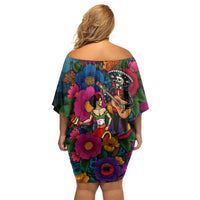 Cinco De Mayo Off Shoulder Short Dress Mariachi Dancer - Vibrant Mexican Floral Fiesta Guitar Folk Art