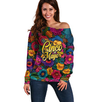 Cinco De Mayo Off Shoulder Sweater Mariachi Dancer - Vibrant Mexican Floral Fiesta Guitar Folk Art