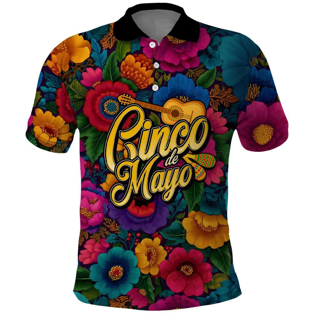Cinco De Mayo Polo Shirt Mariachi Dancer - Vibrant Mexican Floral Fiesta Guitar Folk Art