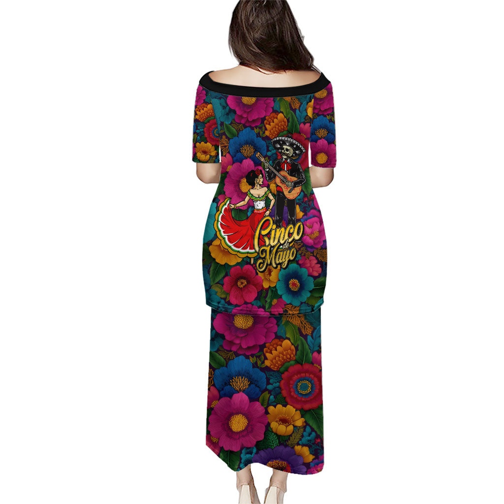 Cinco De Mayo Puletasi Mariachi Dancer - Vibrant Mexican Floral Fiesta Guitar Folk Art