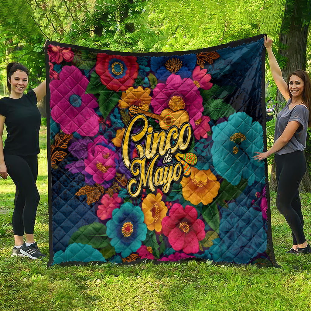 Cinco De Mayo Quilt Mariachi Dancer - Vibrant Mexican Floral Fiesta Guitar Folk Art