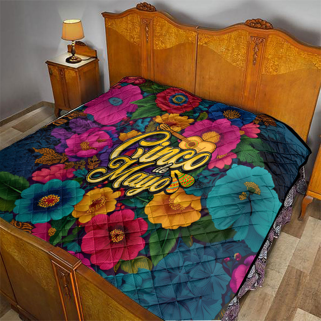 Cinco De Mayo Quilt Mariachi Dancer - Vibrant Mexican Floral Fiesta Guitar Folk Art