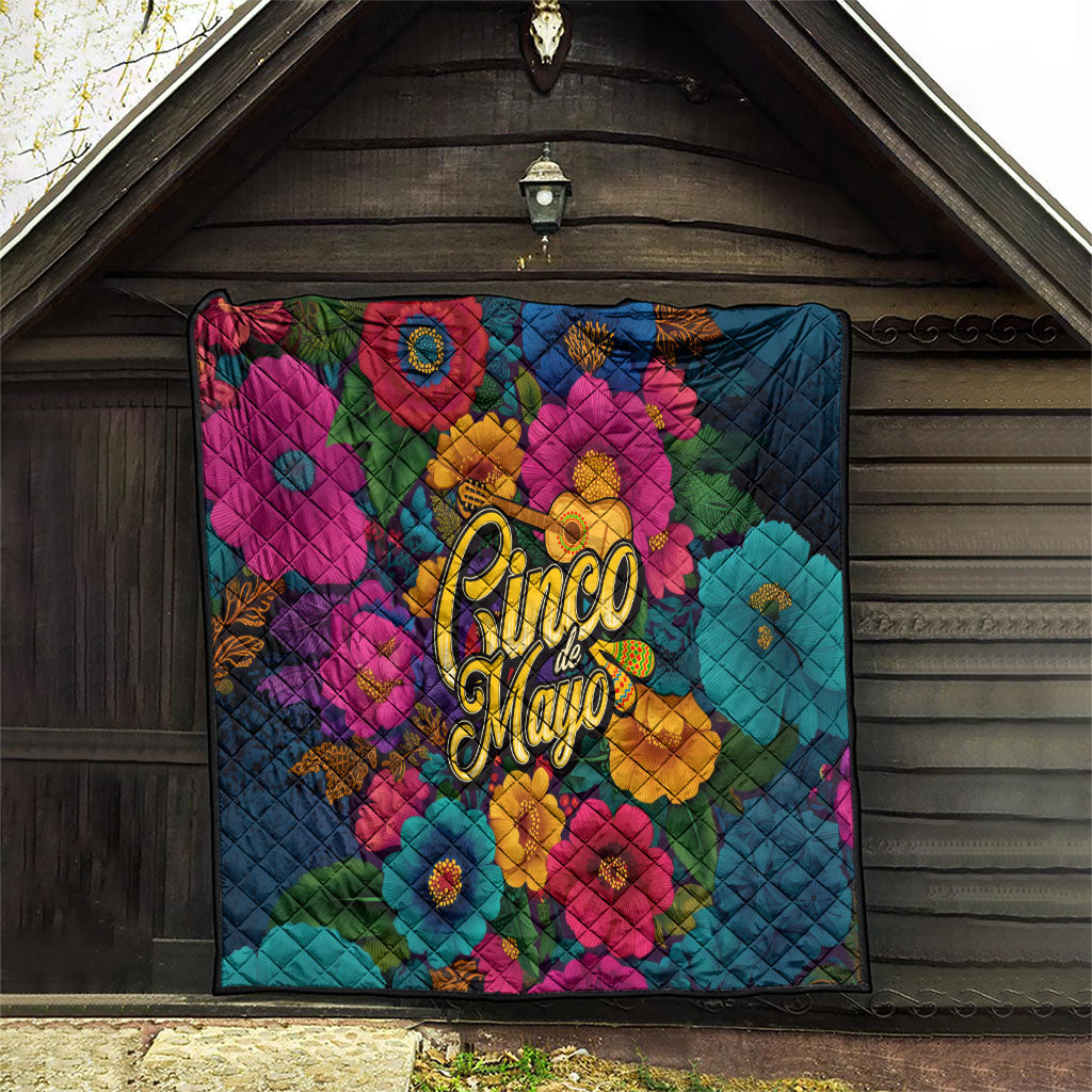 Cinco De Mayo Quilt Mariachi Dancer - Vibrant Mexican Floral Fiesta Guitar Folk Art