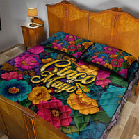 Cinco De Mayo Quilt Bed Set Mariachi Dancer - Vibrant Mexican Floral Fiesta Guitar Folk Art