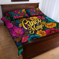 Cinco De Mayo Quilt Bed Set Mariachi Dancer - Vibrant Mexican Floral Fiesta Guitar Folk Art