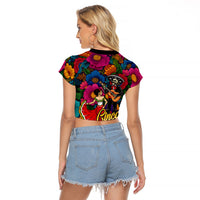 Cinco De Mayo Raglan Cropped T Shirt Mariachi Dancer - Vibrant Mexican Floral Fiesta Guitar Folk Art