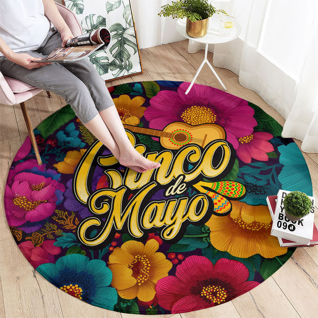 Cinco De Mayo Round Carpet Mariachi Dancer - Vibrant Mexican Floral Fiesta Guitar Folk Art