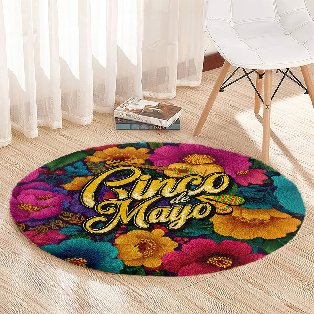 Cinco De Mayo Round Carpet Mariachi Dancer - Vibrant Mexican Floral Fiesta Guitar Folk Art