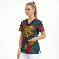 Cinco De Mayo Scrub Top Mariachi Dancer - Vibrant Mexican Floral Fiesta Guitar Folk Art