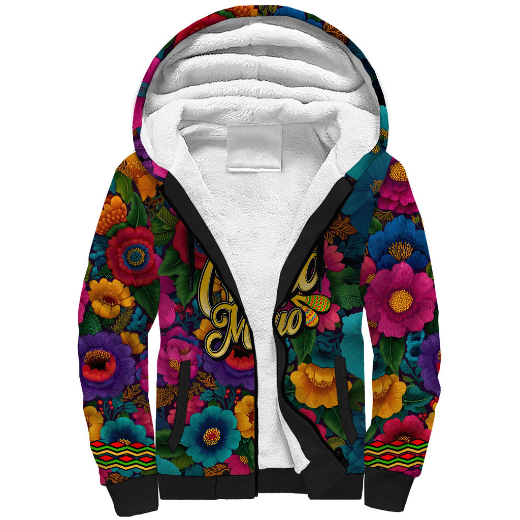 Cinco De Mayo Sherpa Hoodie Mariachi Dancer - Vibrant Mexican Floral Fiesta Guitar Folk Art