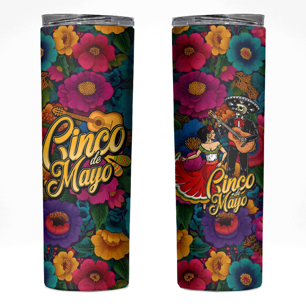 Cinco De Mayo Skinny Tumbler Mariachi Dancer - Vibrant Mexican Floral Fiesta Guitar Folk Art