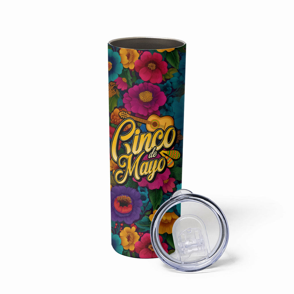 Cinco De Mayo Skinny Tumbler Mariachi Dancer - Vibrant Mexican Floral Fiesta Guitar Folk Art