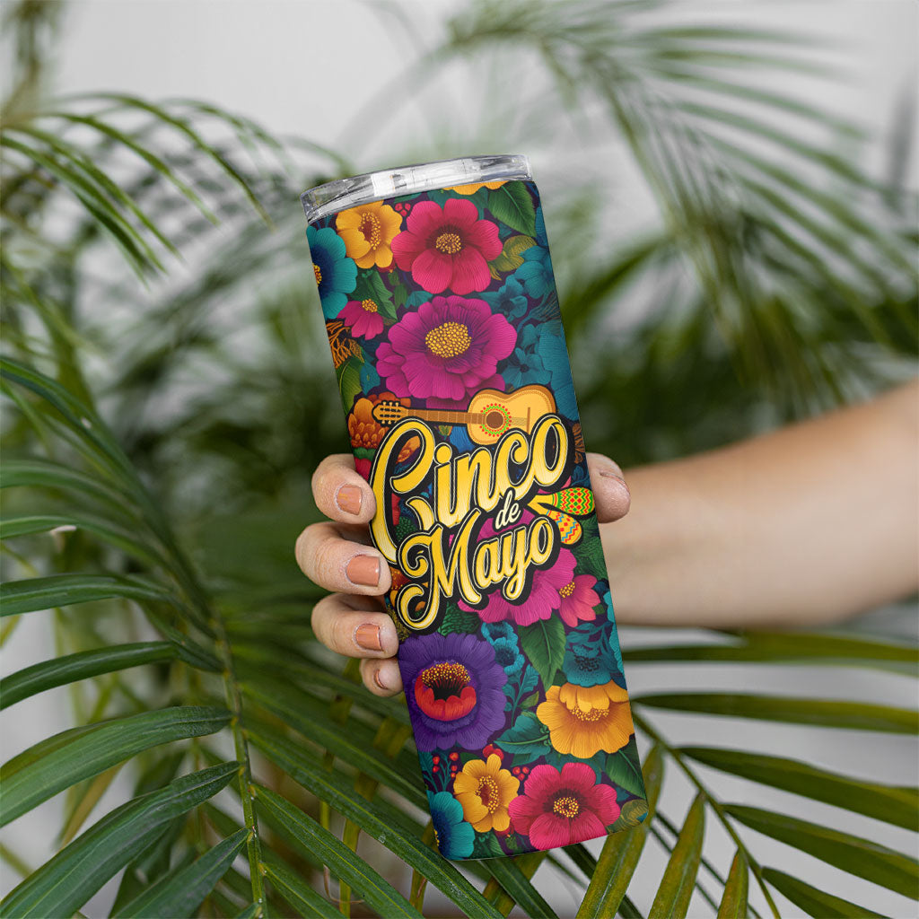 Cinco De Mayo Skinny Tumbler Mariachi Dancer - Vibrant Mexican Floral Fiesta Guitar Folk Art