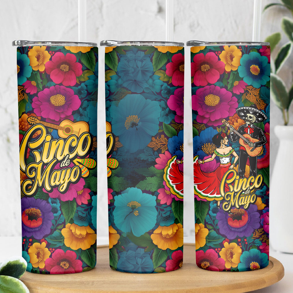 Cinco De Mayo Skinny Tumbler Mariachi Dancer - Vibrant Mexican Floral Fiesta Guitar Folk Art