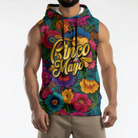 Cinco De Mayo Sleeveless Hoodie Mariachi Dancer - Vibrant Mexican Floral Fiesta Guitar Folk Art