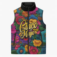 Cinco De Mayo Sleeveless Puffer Jacket Mariachi Dancer - Vibrant Mexican Floral Fiesta Guitar Folk Art