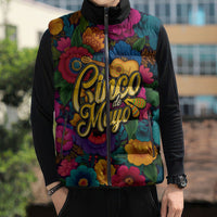Cinco De Mayo Sleeveless Puffer Jacket Mariachi Dancer - Vibrant Mexican Floral Fiesta Guitar Folk Art