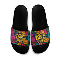 Cinco De Mayo Slide Sandals Mariachi Dancer - Vibrant Mexican Floral Fiesta Guitar Folk Art