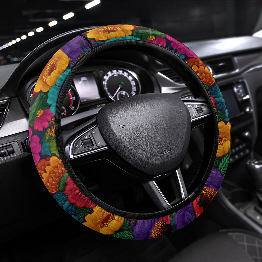 Cinco De Mayo Steering Wheel Cover Mariachi Dancer - Vibrant Mexican Floral Fiesta Guitar Folk Art