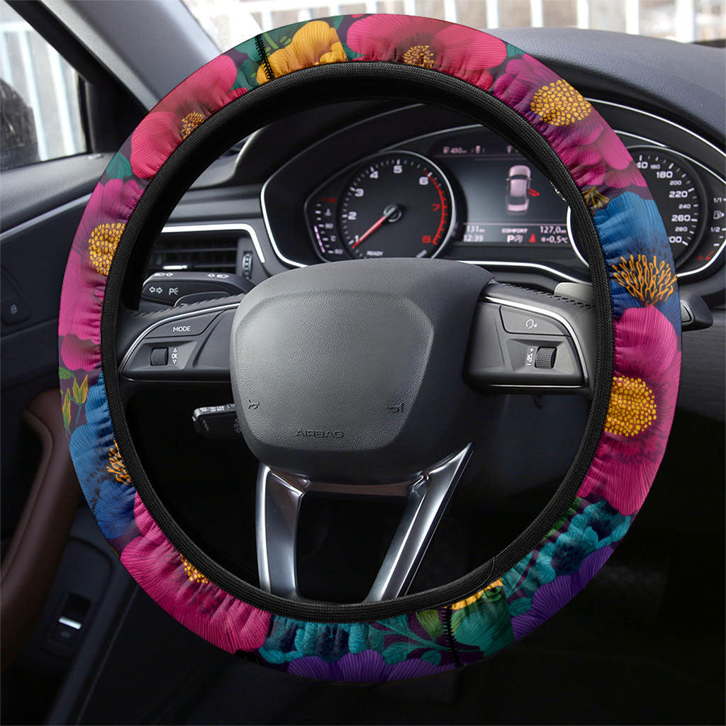 Cinco De Mayo Steering Wheel Cover Mariachi Dancer - Vibrant Mexican Floral Fiesta Guitar Folk Art