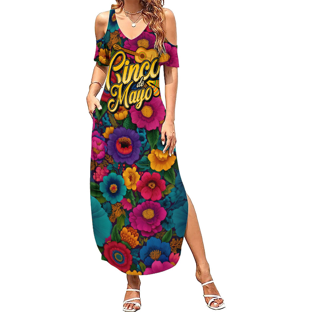 Cinco De Mayo Summer Maxi Dress Mariachi Dancer - Vibrant Mexican Floral Fiesta Guitar Folk Art
